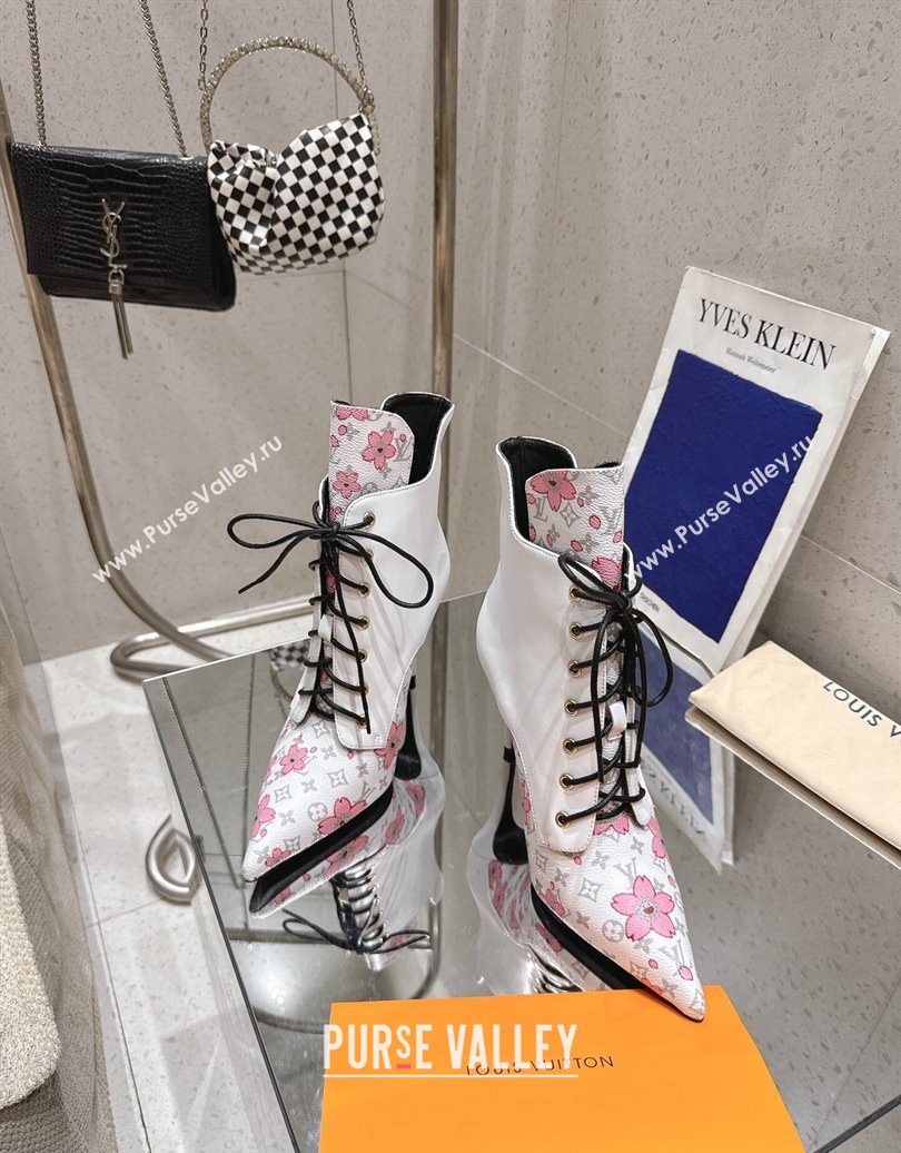 Louis Vuitton LV x TM Monogram Canvas and Leather Laced-up Ankle Boots 9cm White 2025 LV102203 (MD-251022020)