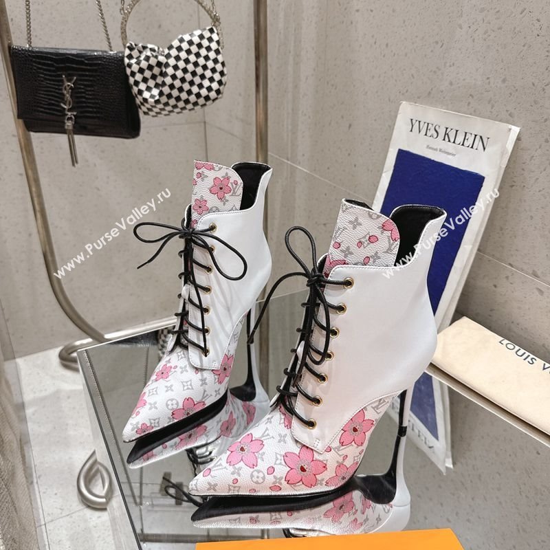 Louis Vuitton LV x TM Monogram Canvas and Leather Laced-up Ankle Boots 9cm White 2025 LV102203 (MD-251022020)