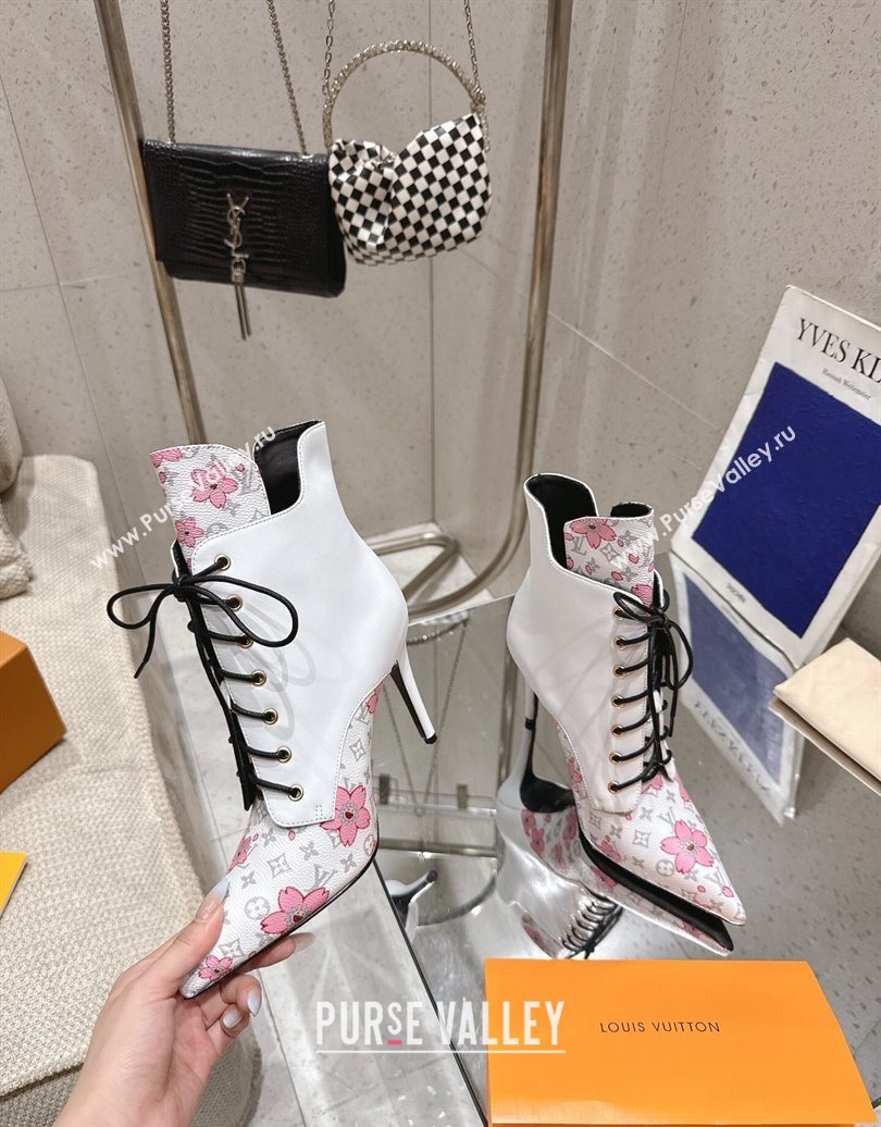 Louis Vuitton LV x TM Monogram Canvas and Leather Laced-up Ankle Boots 9cm White 2025 LV102203 (MD-251022020)