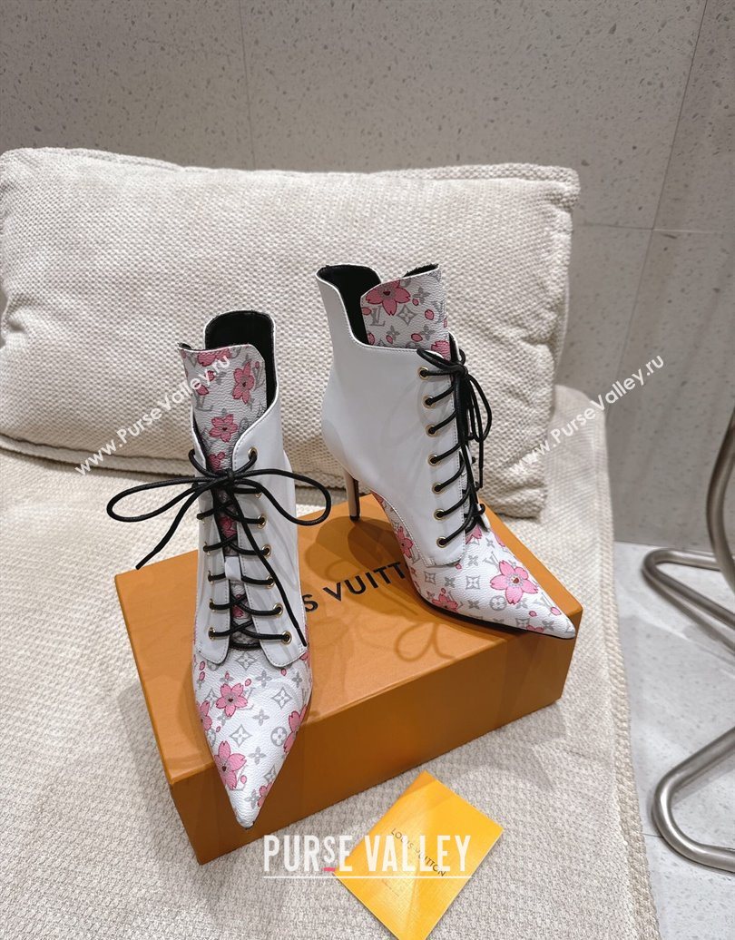 Louis Vuitton LV x TM Monogram Canvas and Leather Laced-up Ankle Boots 9cm White 2025 LV102203 (MD-251022020)
