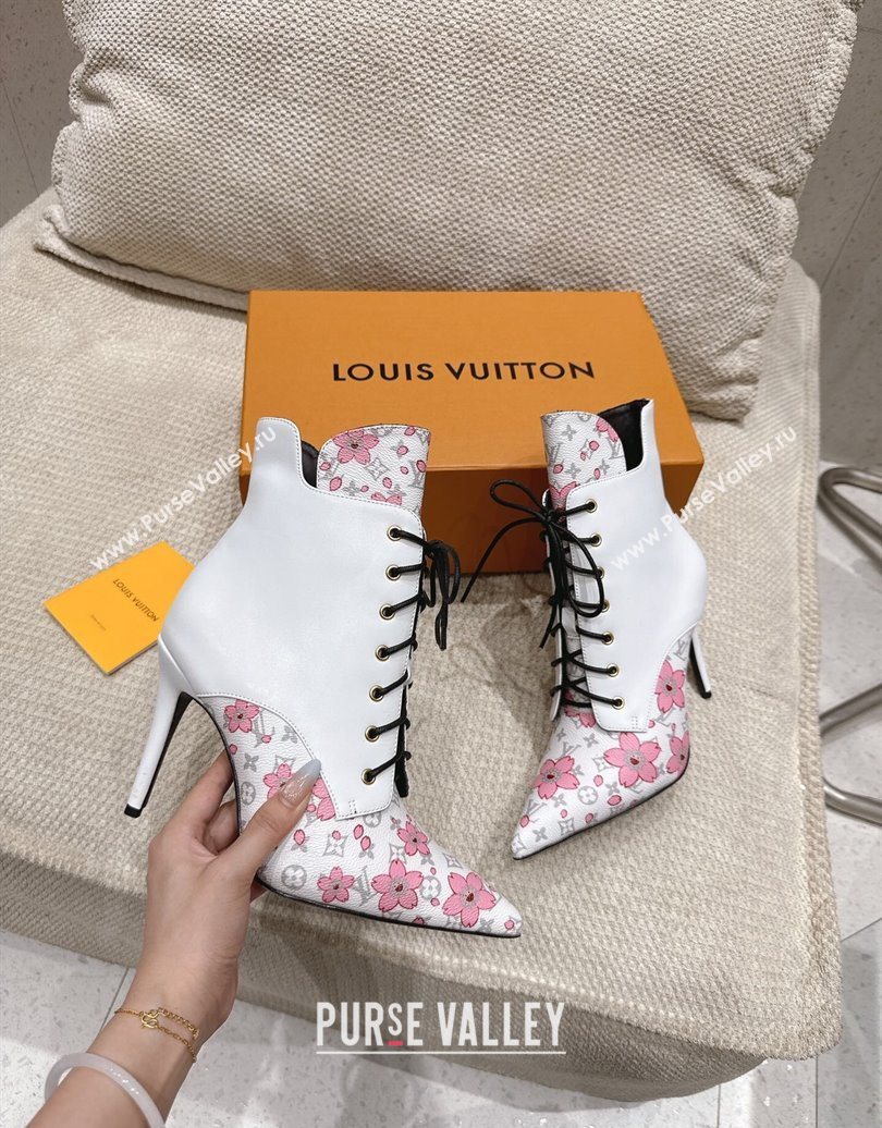 Louis Vuitton LV x TM Monogram Canvas and Leather Laced-up Ankle Boots 9cm White 2025 LV102203 (MD-251022020)
