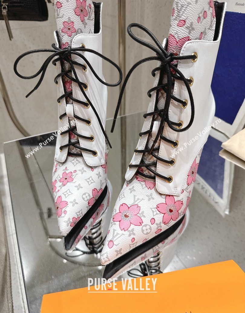 Louis Vuitton LV x TM Monogram Canvas and Leather Laced-up Ankle Boots 9cm White 2025 LV102203 (MD-251022020)