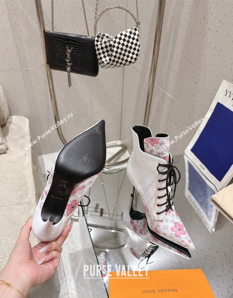 Louis Vuitton LV x TM Monogram Canvas and Leather Laced-up Ankle Boots 9cm White 2025 LV102203 (MD-251022020)