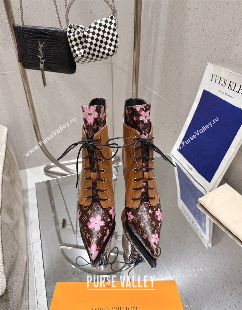 Louis Vuitton LV x TM Monogram Canvas and Leather Laced-up Ankle Boots 9cm Brown 2025 LV102203 (MD-251022021)