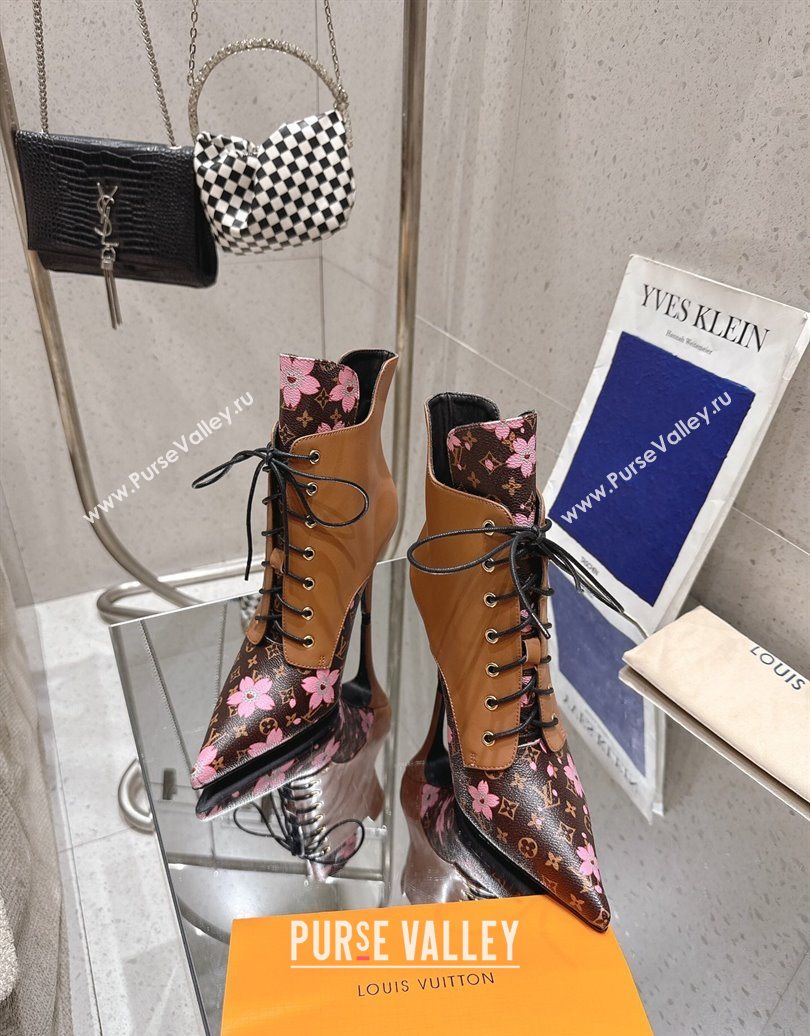 Louis Vuitton LV x TM Monogram Canvas and Leather Laced-up Ankle Boots 9cm Brown 2025 LV102203 (MD-251022021)
