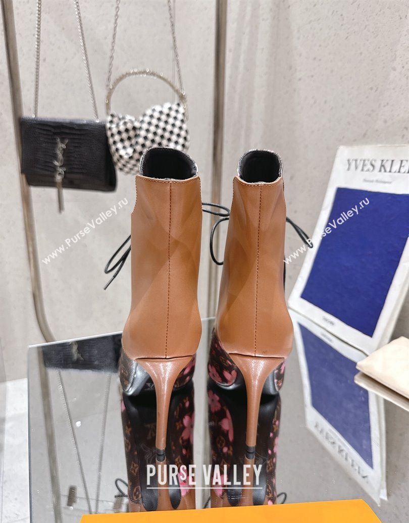 Louis Vuitton LV x TM Monogram Canvas and Leather Laced-up Ankle Boots 9cm Brown 2025 LV102203 (MD-251022021)