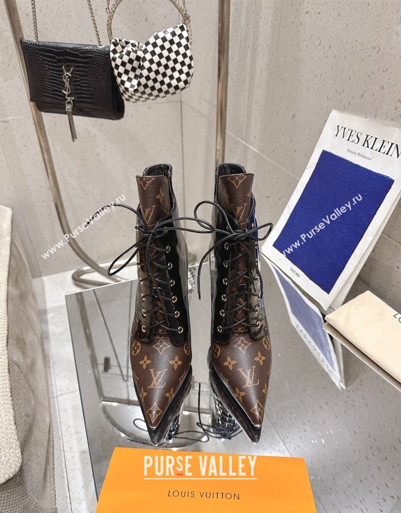 Louis Vuitton Monogram Canvas and Leather Laced-up Ankle Boots 9cm Brown/Black 2025 LV102203 (MD-251022022)