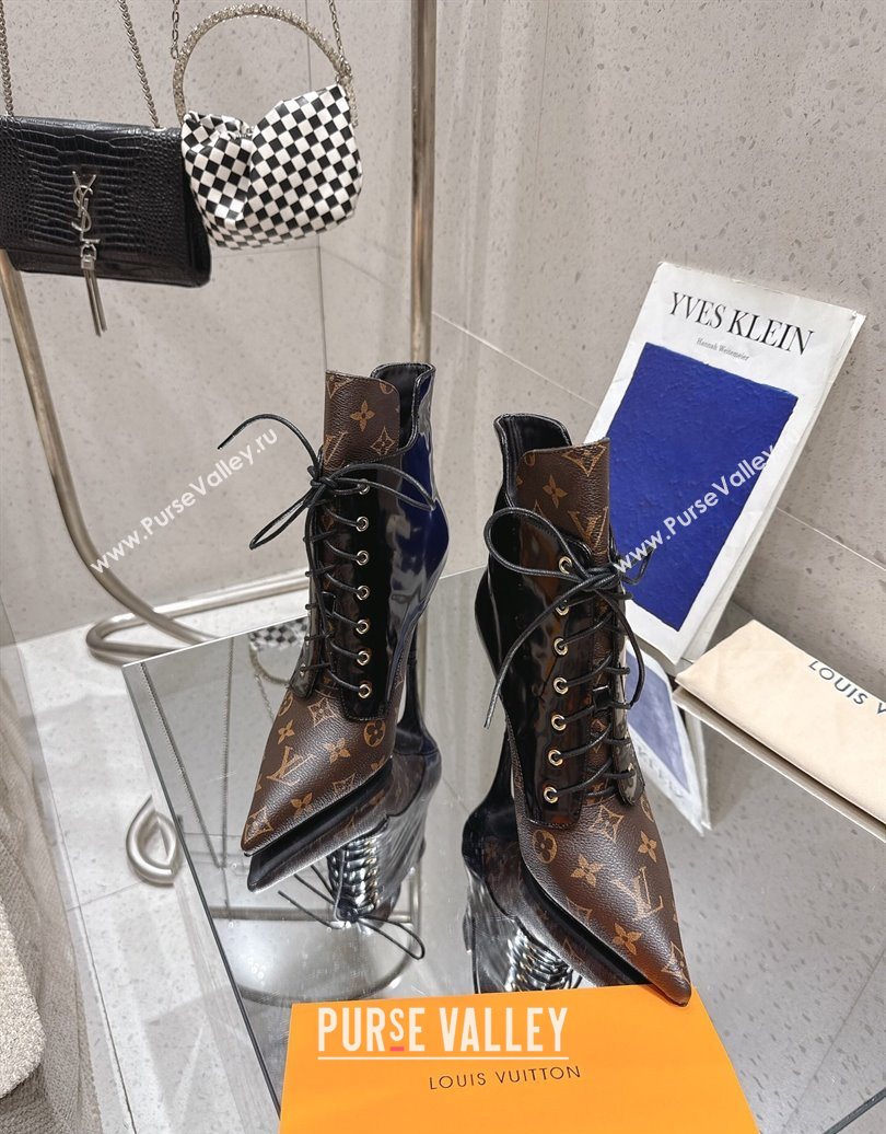 Louis Vuitton Monogram Canvas and Leather Laced-up Ankle Boots 9cm Brown/Black 2025 LV102203 (MD-251022022)