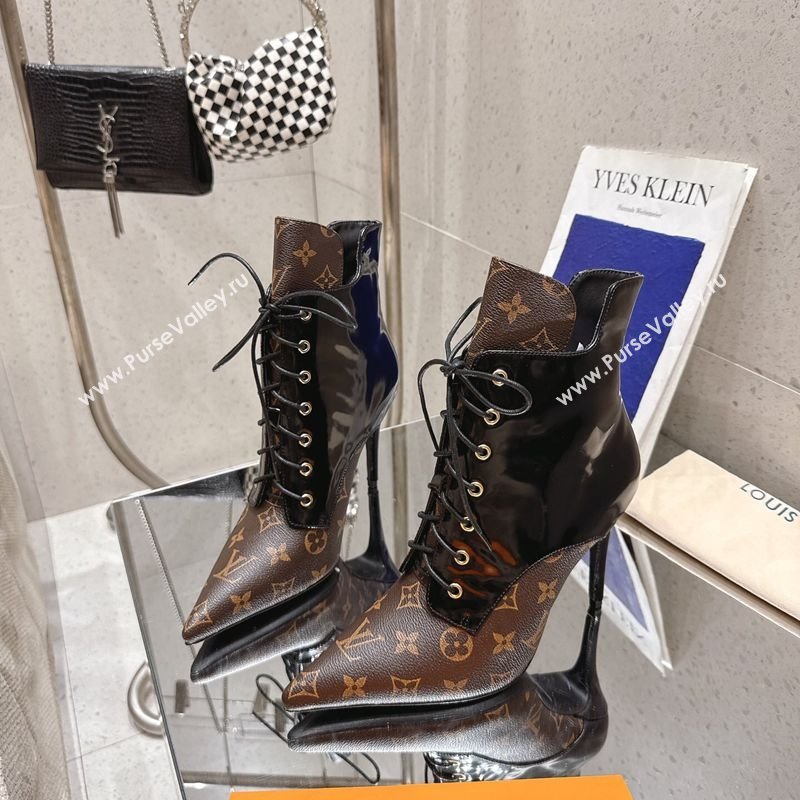 Louis Vuitton Monogram Canvas and Leather Laced-up Ankle Boots 9cm Brown/Black 2025 LV102203 (MD-251022022)