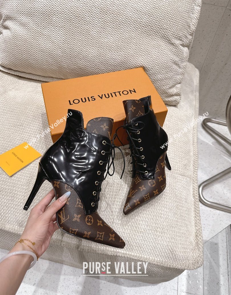 Louis Vuitton Monogram Canvas and Leather Laced-up Ankle Boots 9cm Brown/Black 2025 LV102203 (MD-251022022)