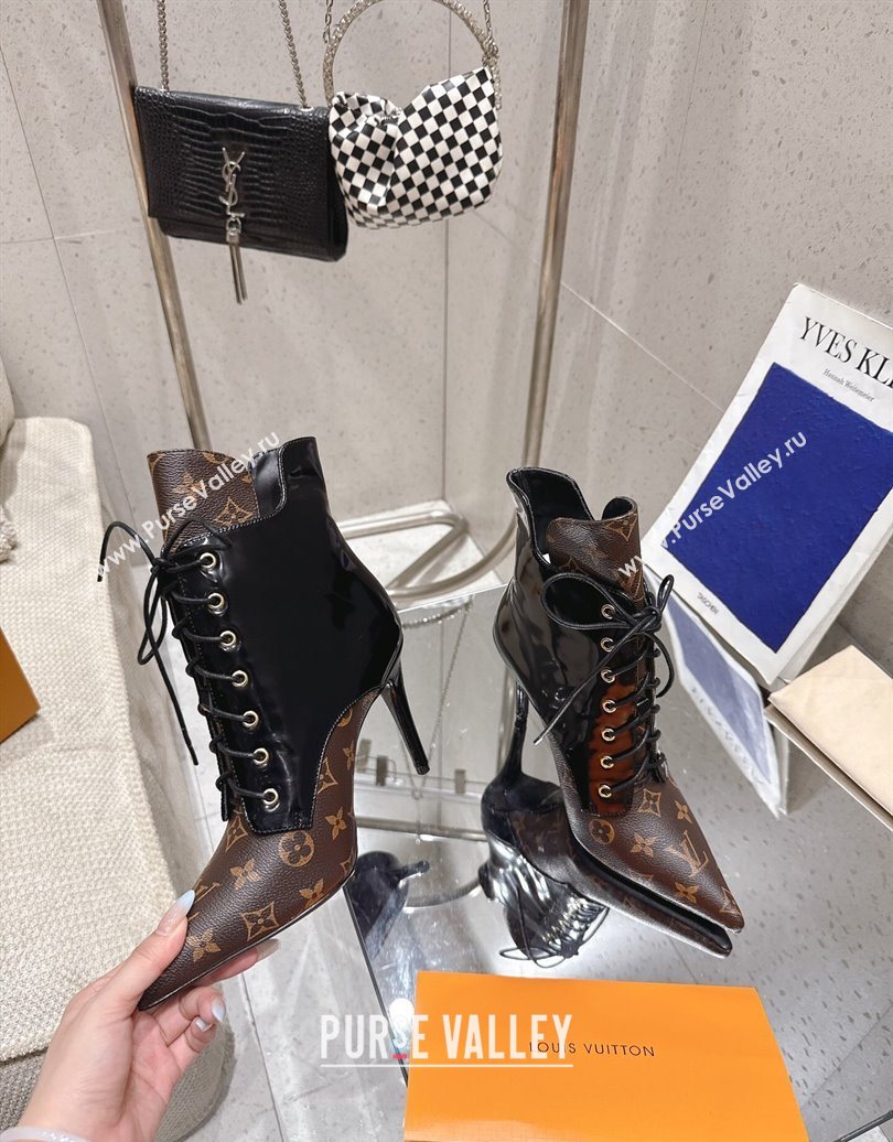Louis Vuitton Monogram Canvas and Leather Laced-up Ankle Boots 9cm Brown/Black 2025 LV102203 (MD-251022022)