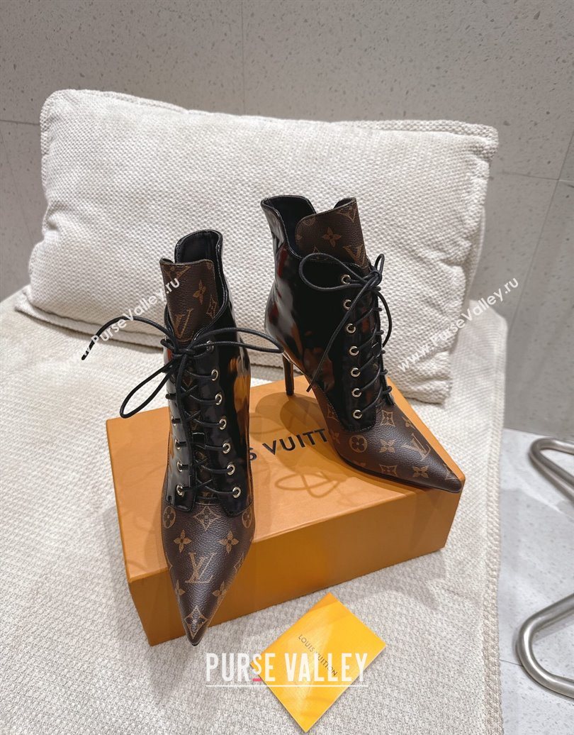Louis Vuitton Monogram Canvas and Leather Laced-up Ankle Boots 9cm Brown/Black 2025 LV102203 (MD-251022022)