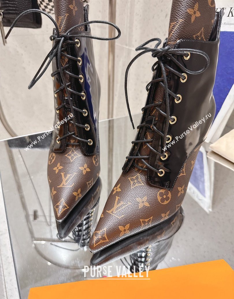 Louis Vuitton Monogram Canvas and Leather Laced-up Ankle Boots 9cm Brown/Black 2025 LV102203 (MD-251022022)