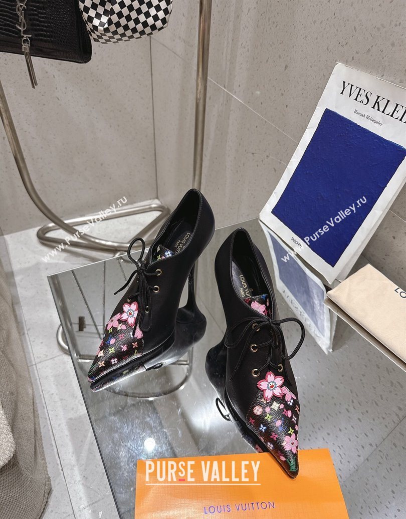 Louis Vuitton LV x TM Monogram Canvas and Calf Leather Laced-up Pumps 9cm Black 2025 LV102203 (MD-251022026)