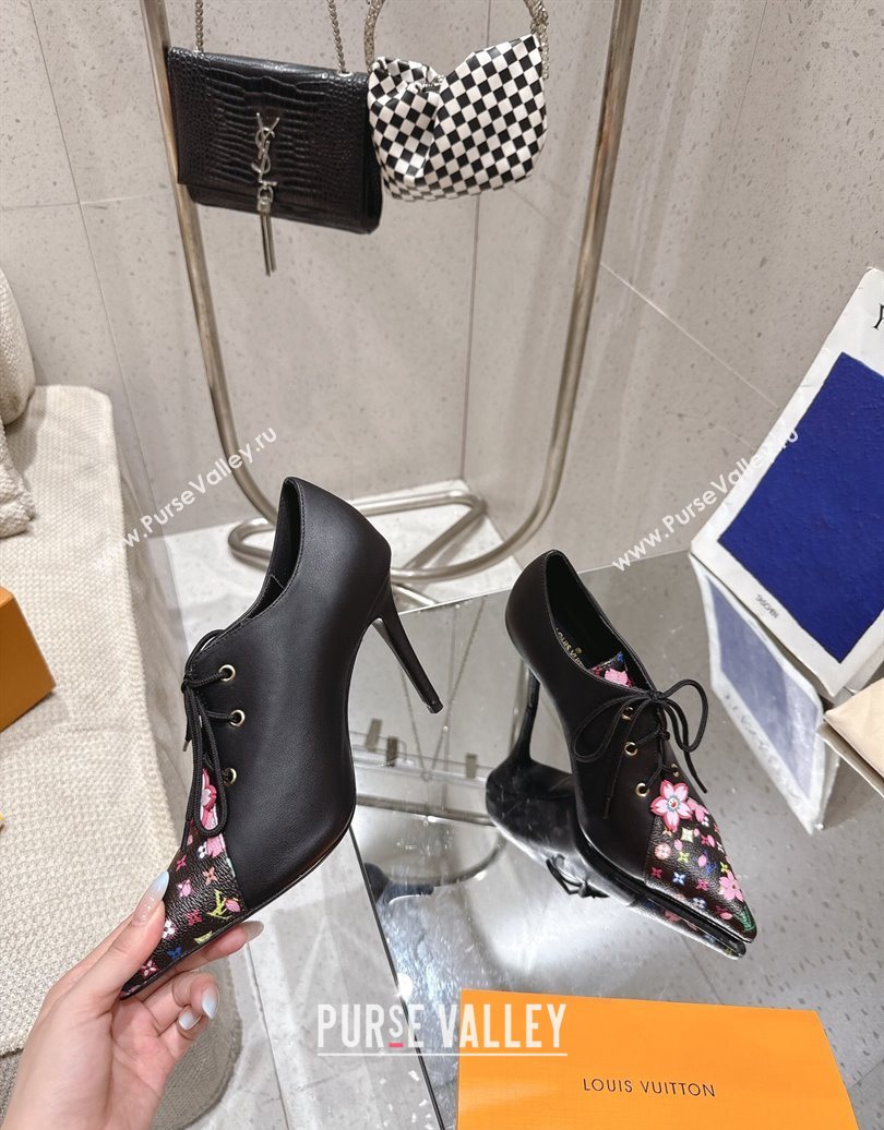 Louis Vuitton LV x TM Monogram Canvas and Calf Leather Laced-up Pumps 9cm Black 2025 LV102203 (MD-251022026)
