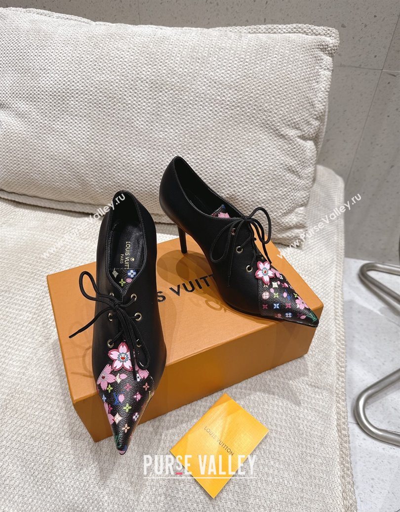 Louis Vuitton LV x TM Monogram Canvas and Calf Leather Laced-up Pumps 9cm Black 2025 LV102203 (MD-251022026)