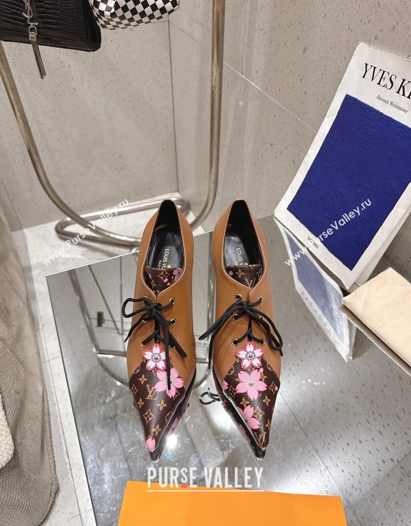 Louis Vuitton LV x TM Monogram Canvas and Leather Laced-up Pumps 9cm Brown 2025 LV102203 (MD-251022027)