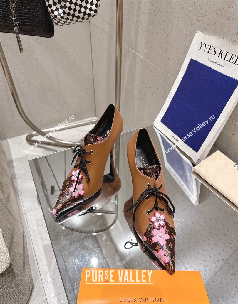 Louis Vuitton LV x TM Monogram Canvas and Leather Laced-up Pumps 9cm Brown 2025 LV102203 (MD-251022027)