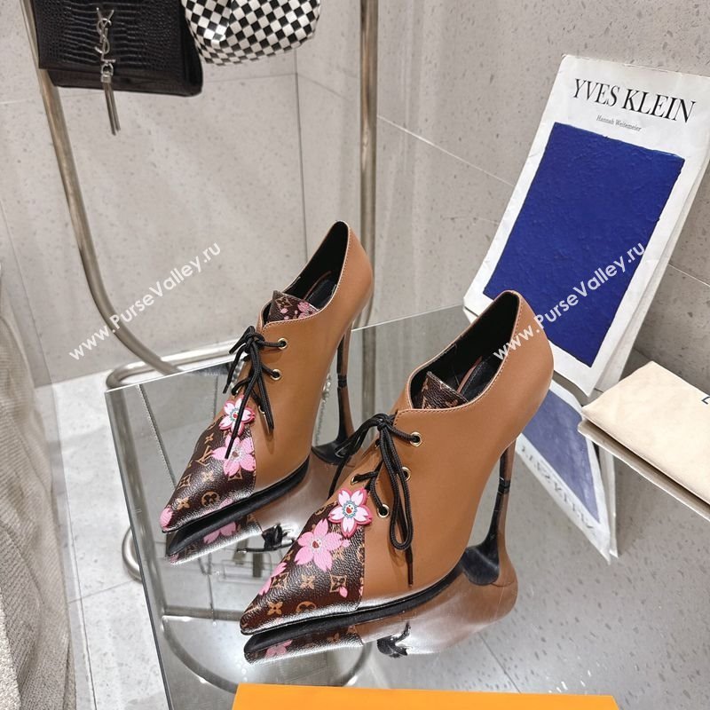 Louis Vuitton LV x TM Monogram Canvas and Leather Laced-up Pumps 9cm Brown 2025 LV102203 (MD-251022027)