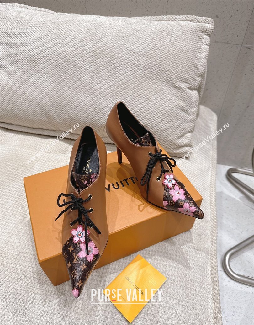 Louis Vuitton LV x TM Monogram Canvas and Leather Laced-up Pumps 9cm Brown 2025 LV102203 (MD-251022027)