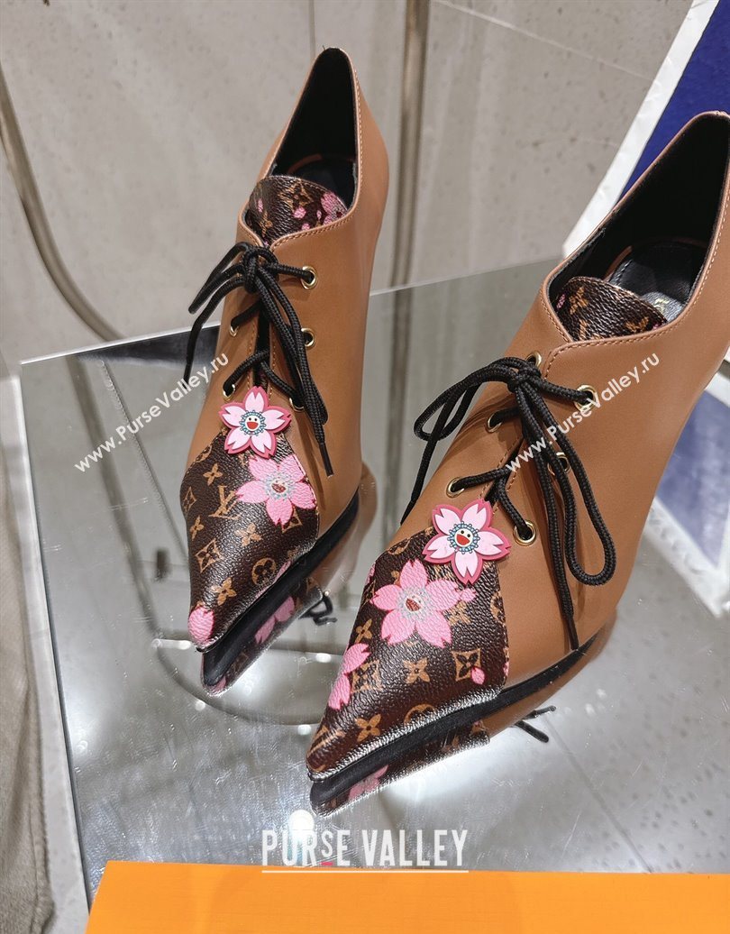 Louis Vuitton LV x TM Monogram Canvas and Leather Laced-up Pumps 9cm Brown 2025 LV102203 (MD-251022027)