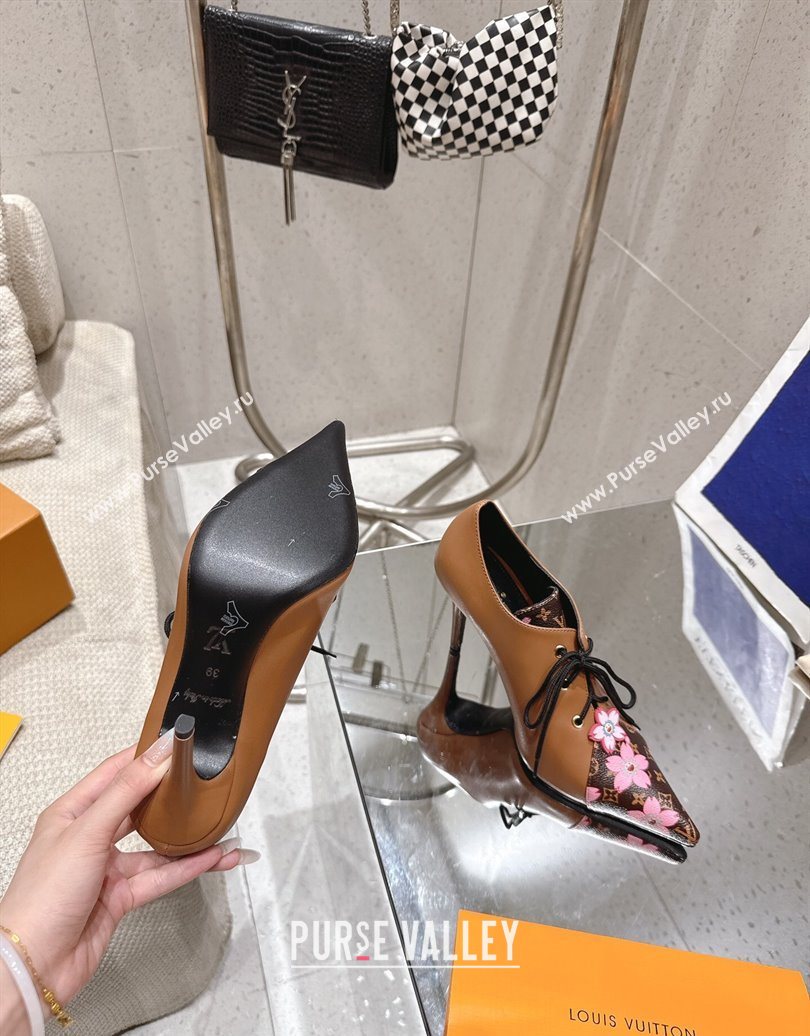 Louis Vuitton LV x TM Monogram Canvas and Leather Laced-up Pumps 9cm Brown 2025 LV102203 (MD-251022027)