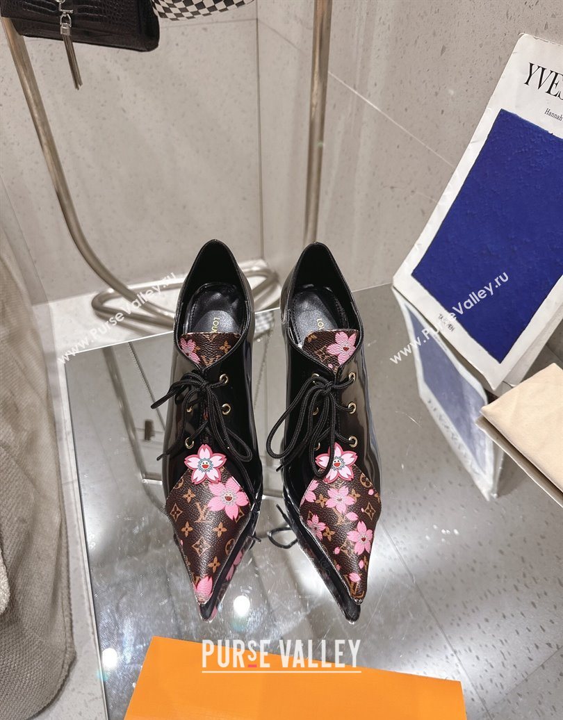 Louis Vuitton LV x TM Monogram Canvas and Patent Leather Laced-up Pumps 9cm Black 2025 LV102203 (MD-251022028)