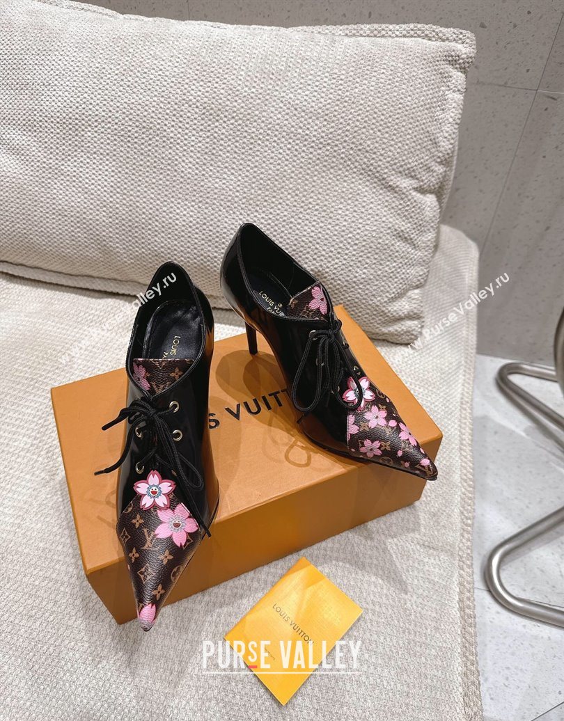 Louis Vuitton LV x TM Monogram Canvas and Patent Leather Laced-up Pumps 9cm Black 2025 LV102203 (MD-251022028)