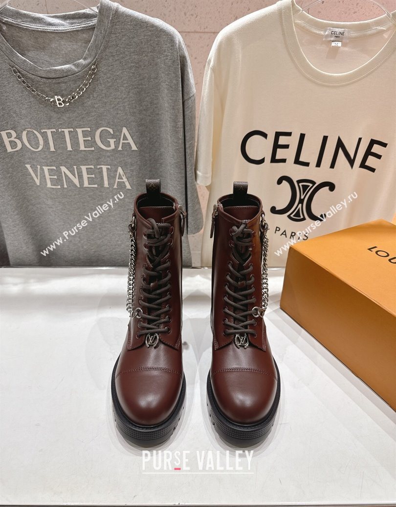 Louis Vuitton Citizen Flat Ranger Ankle Boots with Chain and Tag in Leather Brown 2025 1AIUQN (MD-251021094)