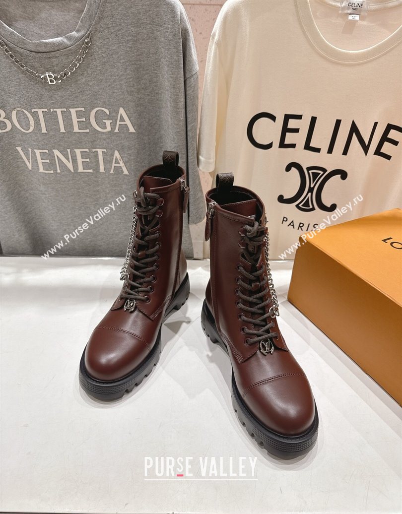 Louis Vuitton Citizen Flat Ranger Ankle Boots with Chain and Tag in Leather Brown 2025 1AIUQN (MD-251021094)