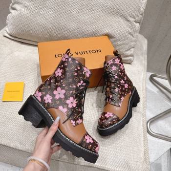 Louis Vuitton LV x TM Monogram Canvas and Leather Laced-up Ankle Boots Brown/Cherry Pink 2025 LV102204 (MD-251022029)