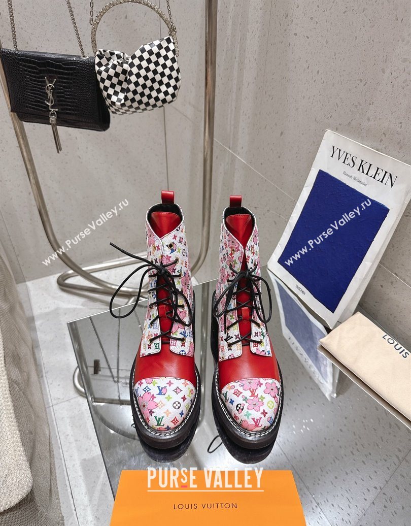 Louis Vuitton LV x TM Monogram Canvas and Leather Laced-up Ankle Boots Red 2025 LV102204 (MD-251022030)