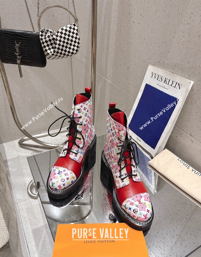 Louis Vuitton LV x TM Monogram Canvas and Leather Laced-up Ankle Boots Red 2025 LV102204 (MD-251022030)