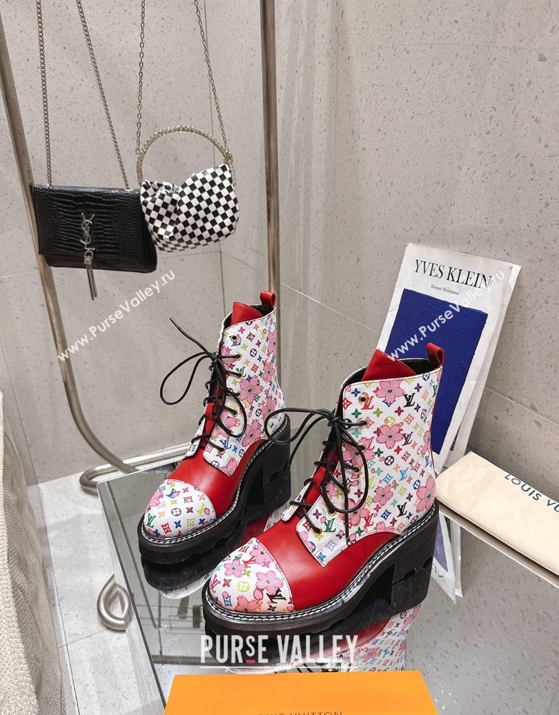 Louis Vuitton LV x TM Monogram Canvas and Leather Laced-up Ankle Boots Red 2025 LV102204 (MD-251022030)