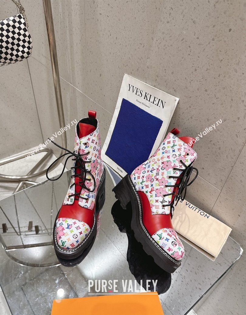 Louis Vuitton LV x TM Monogram Canvas and Leather Laced-up Ankle Boots Red 2025 LV102204 (MD-251022030)
