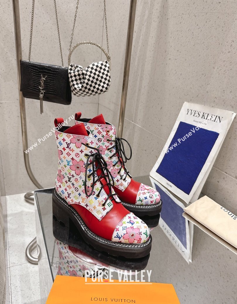 Louis Vuitton LV x TM Monogram Canvas and Leather Laced-up Ankle Boots Red 2025 LV102204 (MD-251022030)