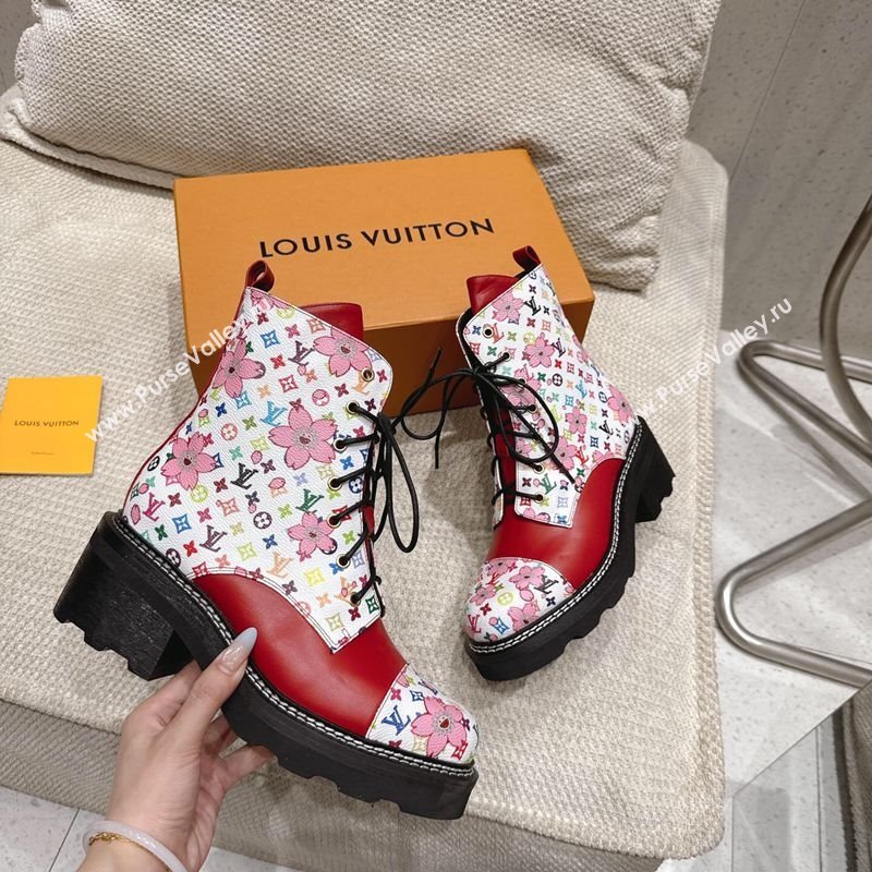 Louis Vuitton LV x TM Monogram Canvas and Leather Laced-up Ankle Boots Red 2025 LV102204 (MD-251022030)