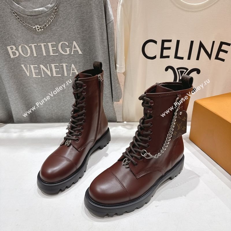 Louis Vuitton Citizen Flat Ranger Ankle Boots with Chain and Tag in Leather Brown 2025 1AIUQN (MD-251021094)