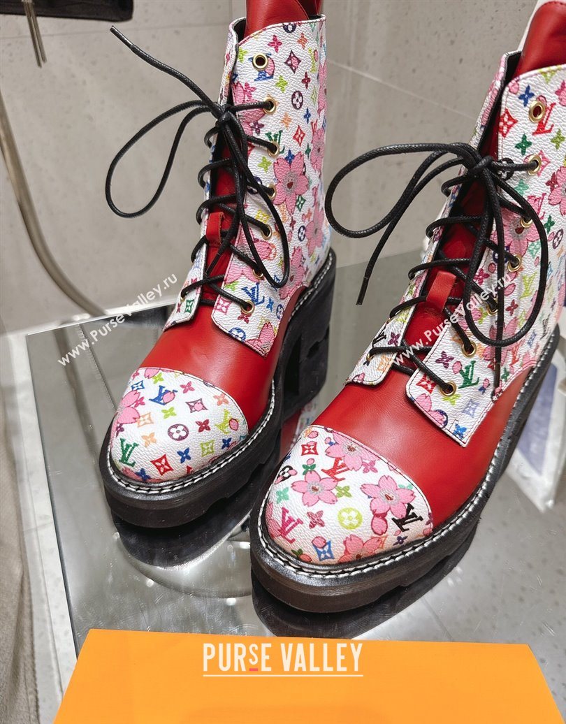 Louis Vuitton LV x TM Monogram Canvas and Leather Laced-up Ankle Boots Red 2025 LV102204 (MD-251022030)