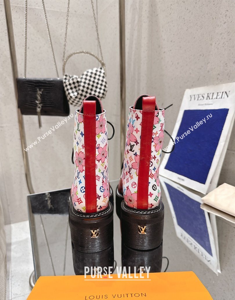 Louis Vuitton LV x TM Monogram Canvas and Leather Laced-up Ankle Boots Red 2025 LV102204 (MD-251022030)