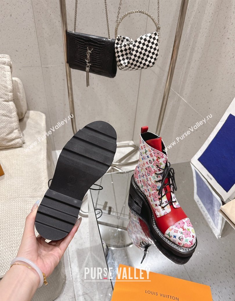 Louis Vuitton LV x TM Monogram Canvas and Leather Laced-up Ankle Boots Red 2025 LV102204 (MD-251022030)