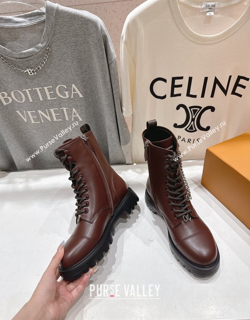 Louis Vuitton Citizen Flat Ranger Ankle Boots with Chain and Tag in Leather Brown 2025 1AIUQN (MD-251021094)