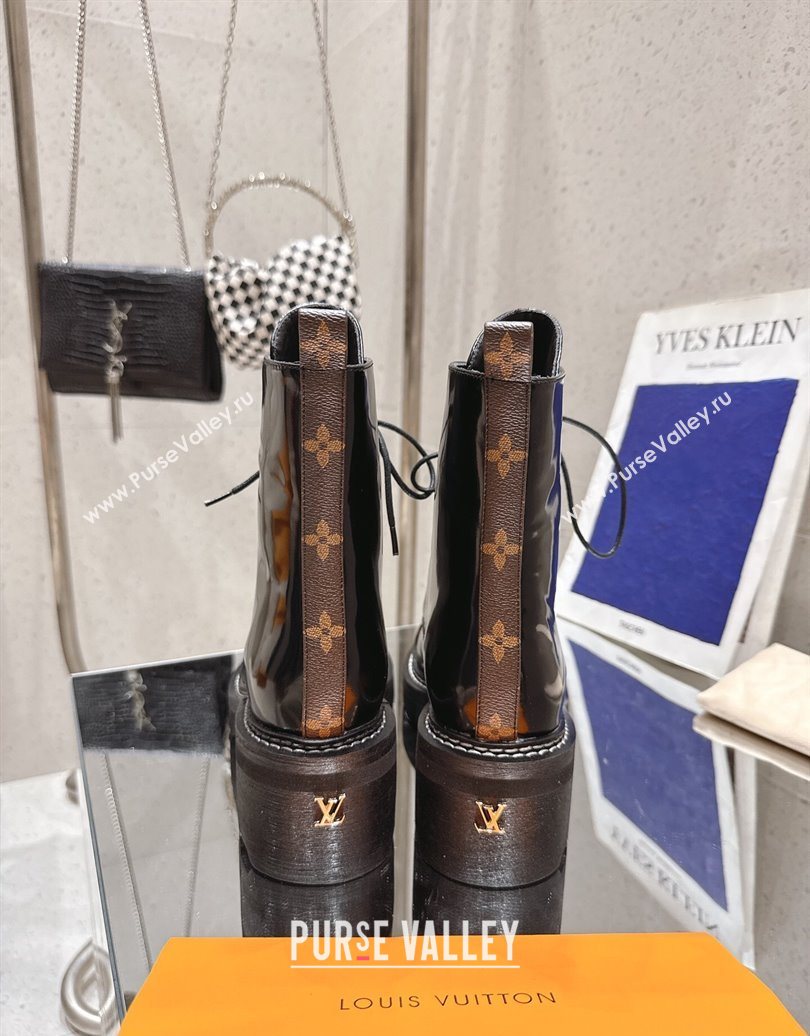 Louis Vuitton Monogram Canvas and Patent Leather Laced-up Ankle Boots Black 2025 LV102204 (MD-251022031)