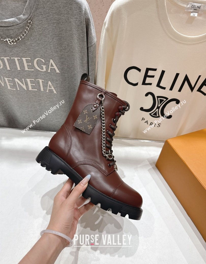 Louis Vuitton Citizen Flat Ranger Ankle Boots with Chain and Tag in Leather Brown 2025 1AIUQN (MD-251021094)