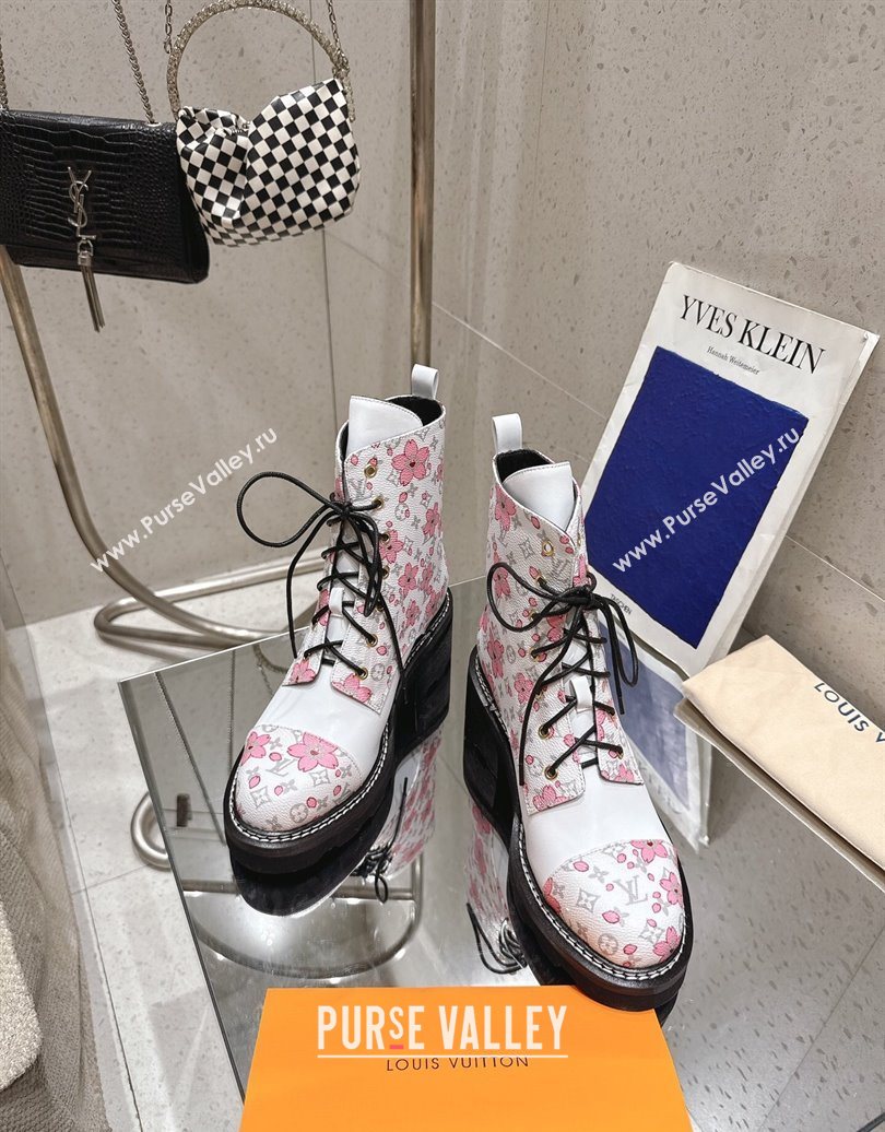 Louis Vuitton LV x TM Monogram Canvas and Leather Laced-up Ankle Boots White 2025 LV102204 (MD-251022033)