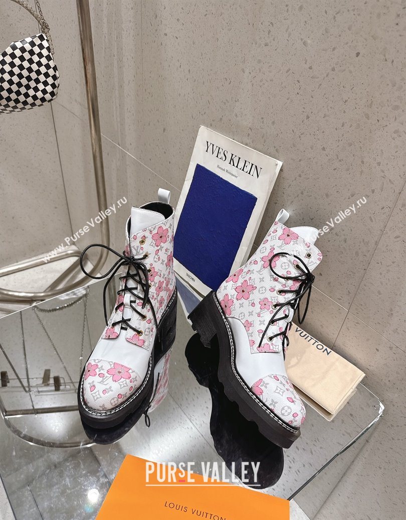 Louis Vuitton LV x TM Monogram Canvas and Leather Laced-up Ankle Boots White 2025 LV102204 (MD-251022033)