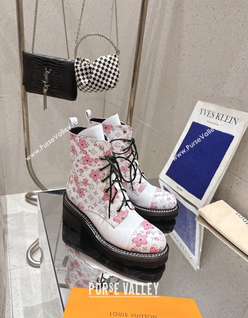 Louis Vuitton LV x TM Monogram Canvas and Leather Laced-up Ankle Boots White 2025 LV102204 (MD-251022033)