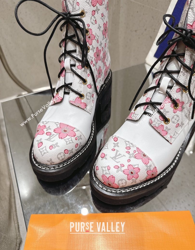 Louis Vuitton LV x TM Monogram Canvas and Leather Laced-up Ankle Boots White 2025 LV102204 (MD-251022033)