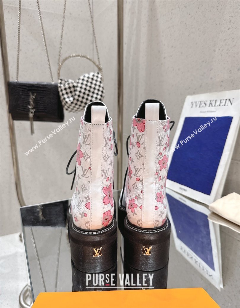 Louis Vuitton LV x TM Monogram Canvas and Leather Laced-up Ankle Boots White 2025 LV102204 (MD-251022033)