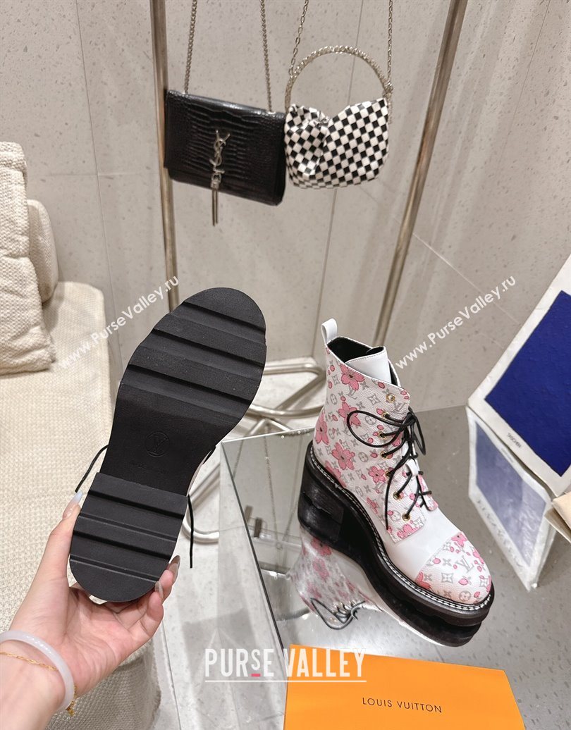Louis Vuitton LV x TM Monogram Canvas and Leather Laced-up Ankle Boots White 2025 LV102204 (MD-251022033)